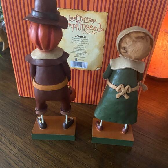 Pumpkinseeds Set of 2 Harvest Pumpkin Figurines Boy & Girl By Janell Berryman - Picture 7 of 11